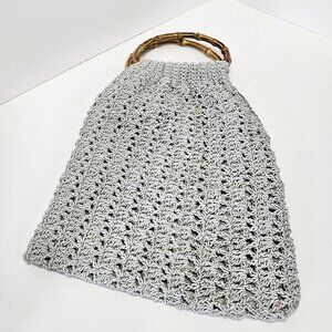 Sage Crochet Tote with Bamboo Handles